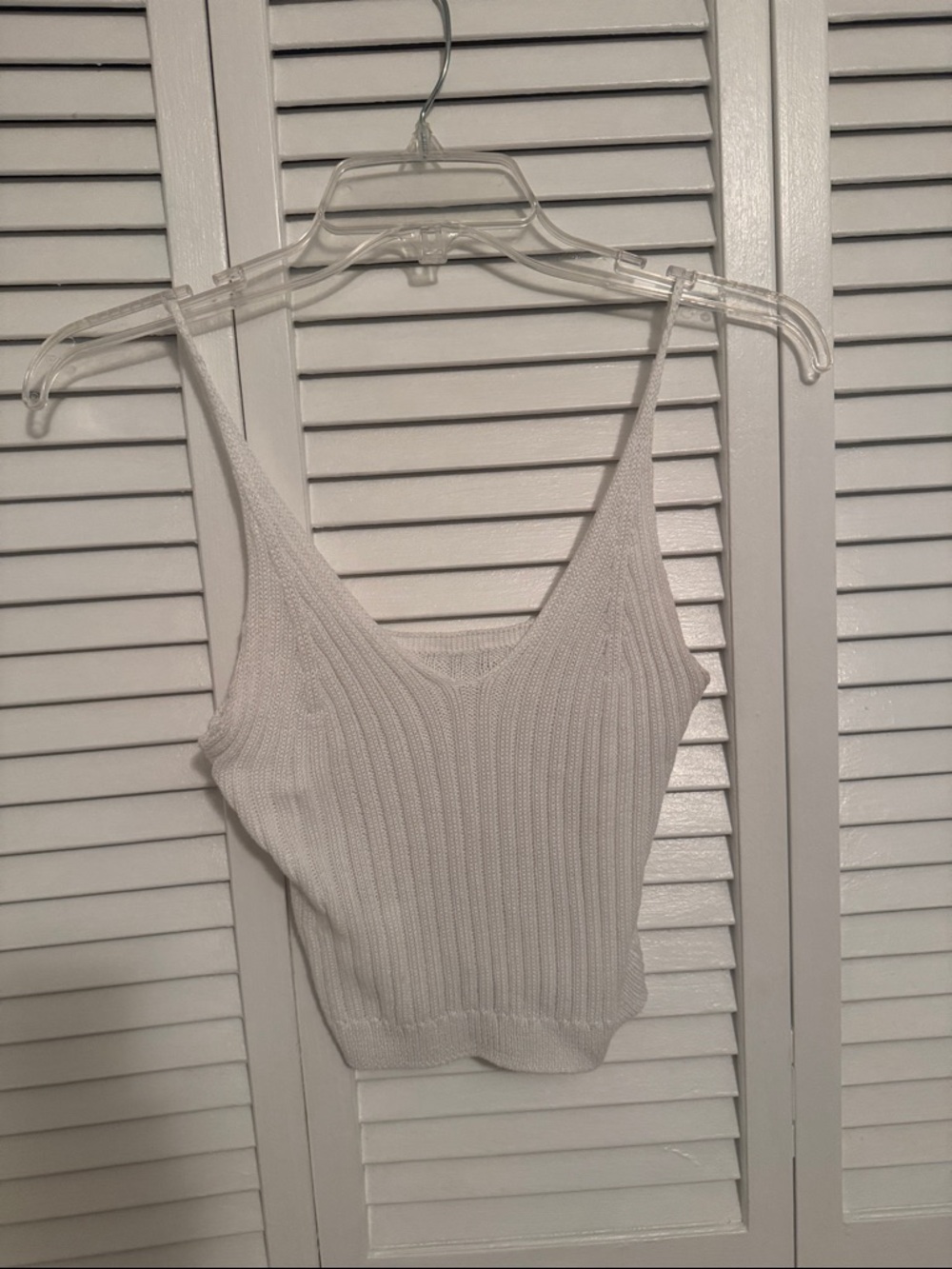 White Ribbed V-Neck Knit Tank Top